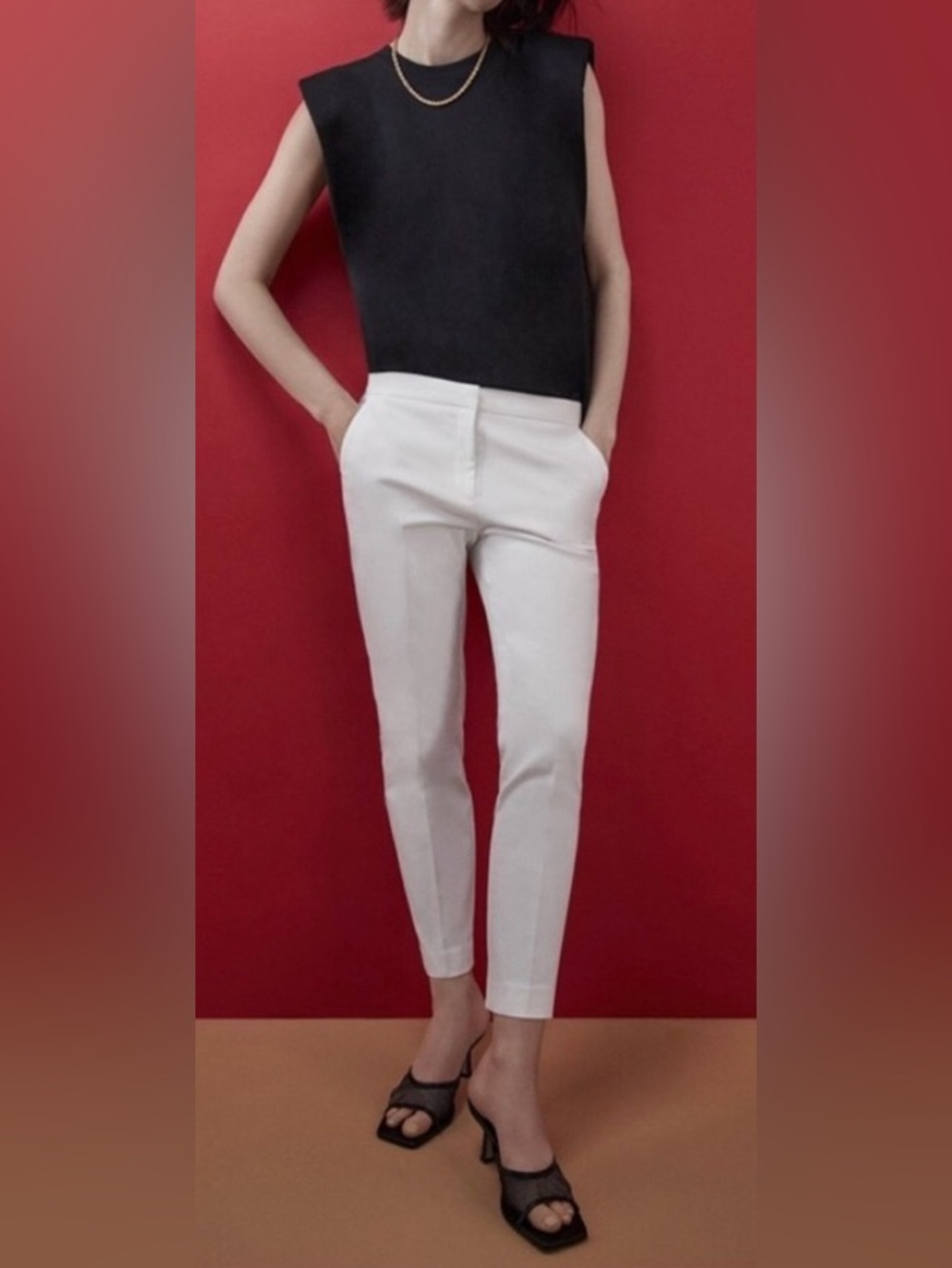 ZARA Ivory Cigarette Pants with Black Jogger Waist